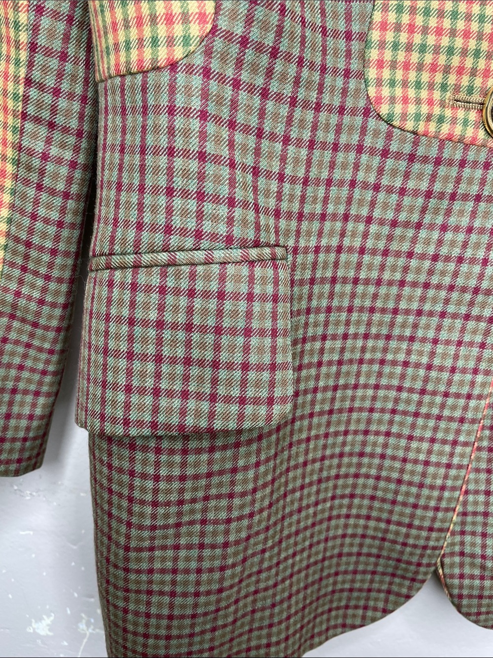 RARE 90’s MOSCHINO Cheap & Chic PUZZLE Blazer Italian Virgin Wool Plaid 8 - Picture 5 of 16